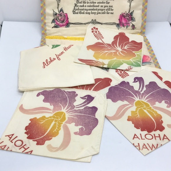 Vintage Sweetheart Hankie Set from Hawaii, Aloha from Hawaii, circa 1940’s - Picture 6 of 10